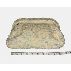 Vintage 1950's Corde Bead Medium Ivory Pastel Beaded Purse Clutch Bag EUC